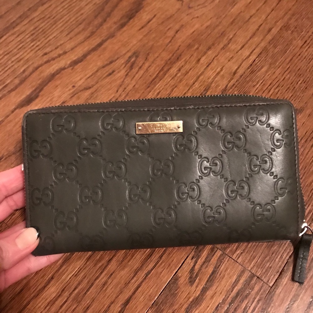 Dark Olive Gucci Zip Around Wallet